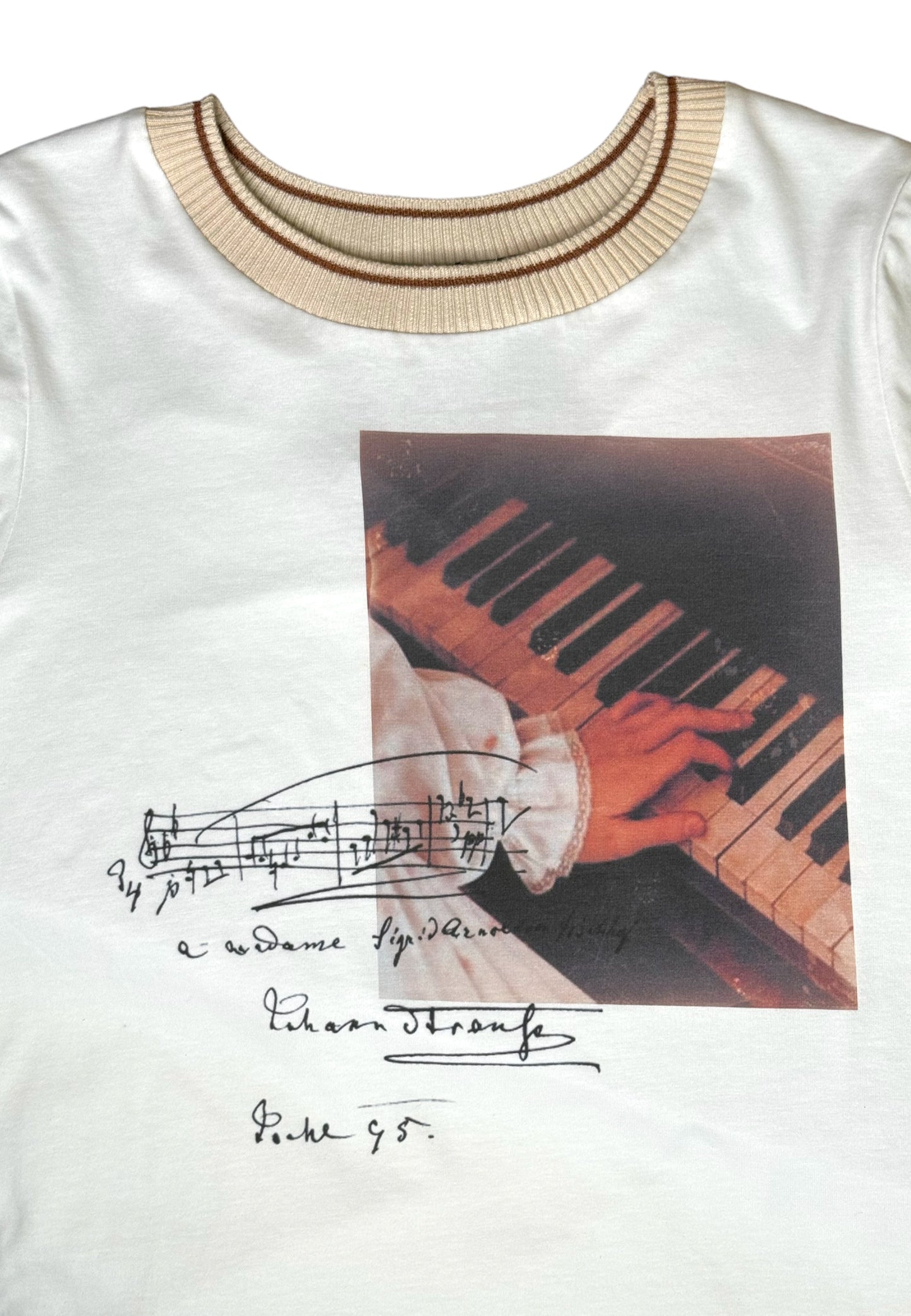 Piano Print Knitted Neck T-Shirt